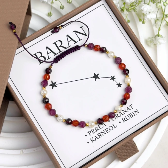 bransoletka znak zodiaku baran na sznurku z perłami