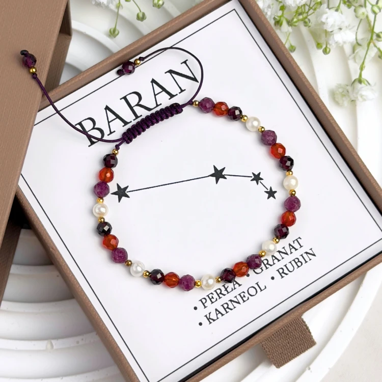 bransoletka znak zodiaku baran na sznurku z perłami