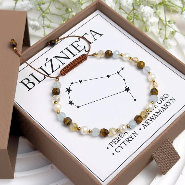 bransoletka zodiakalna bliźnięta z dedykacją personalizowana