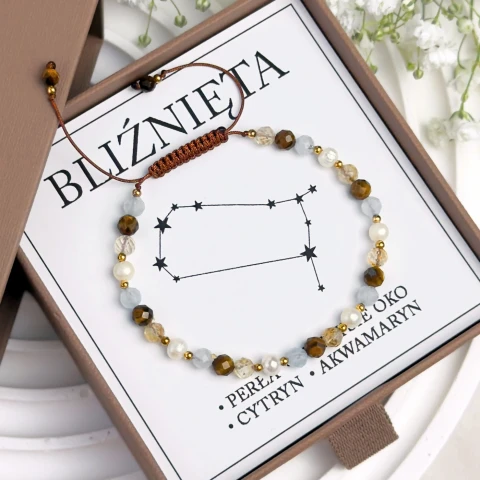 bransoletka znak zodiaku bliźnięta z perłami i kamieniami
