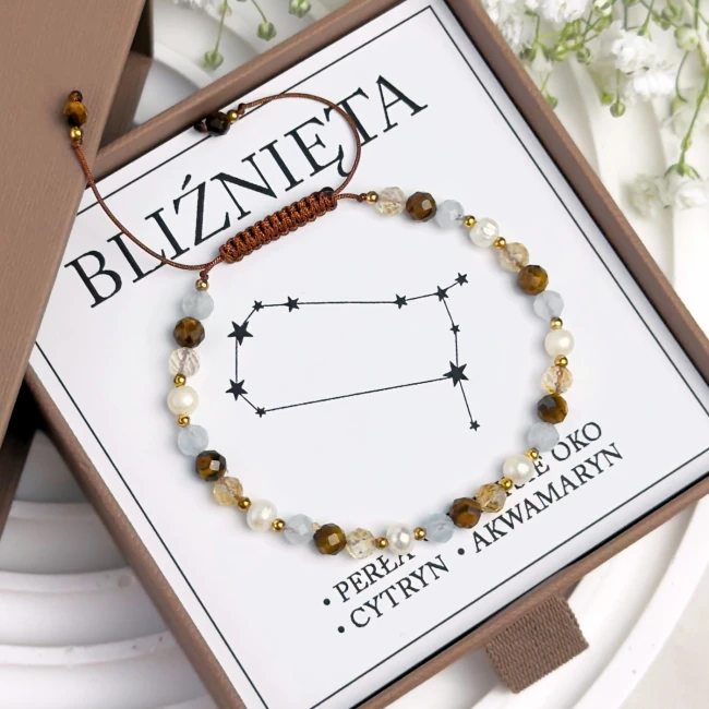 bransoletka znak zodiaku bliźnięta z perłami i kamieniami