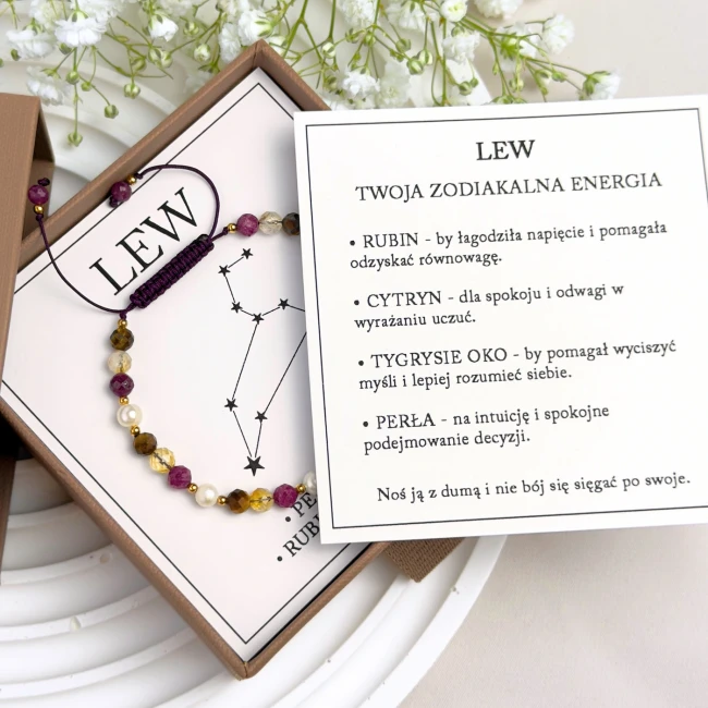 bransoletka prezent znak zodiaku lew z dedykacją i symboliką