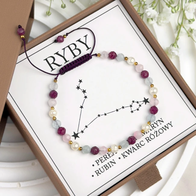 bransoletka znak zodiaku ryby z perłami i kamieniami