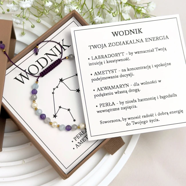 bransoletka znak zodiaku wodnik z dedykacją