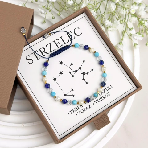 bransoletka zodiakalna dla strzelca z perłami na sznurku