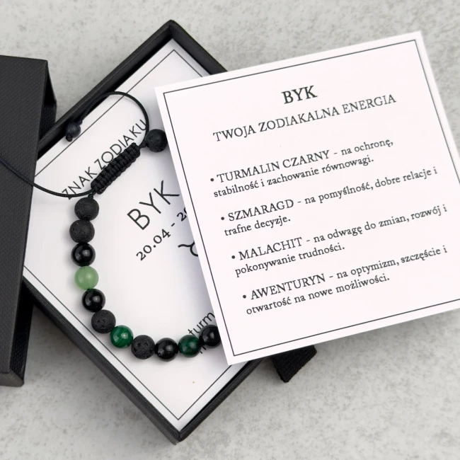 bransoletka męska zodiakalna byk z dedykacją