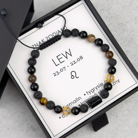 bransoletka męska znak zodiaku lew z kamieni naturalnych