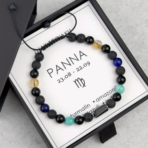 męska bransoletka znak zodiaku panna z kamieni naturalnych
