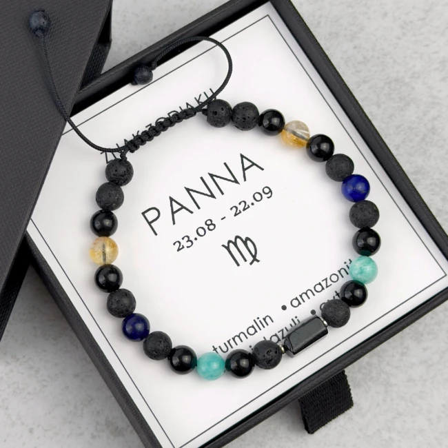 męska bransoletka znak zodiaku panna z kamieni naturalnych