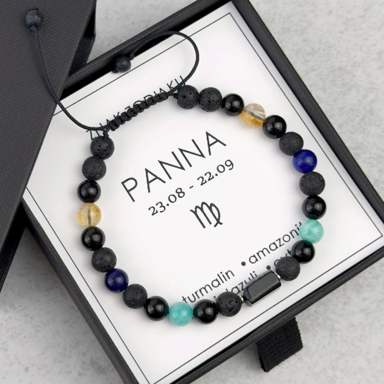 męska bransoletka znak zodiaku panna z kamieni naturalnych