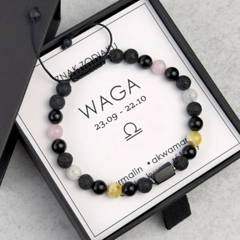 bransoletka męska znak zodiaku waga z kamieni