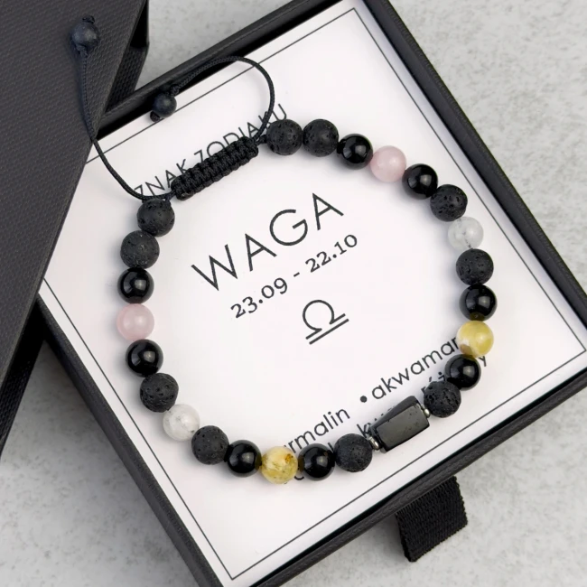 bransoletka męska znak zodiaku waga z kamieni