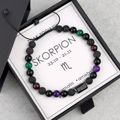 bransoletka męska znak zodiaku skorpion z kamieni