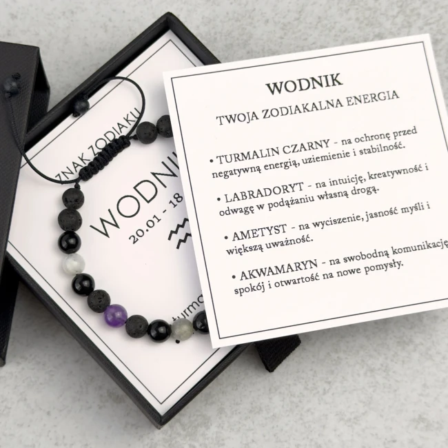 prezent dla niego znak zodiaku wodnik bransoletka z dedykacją