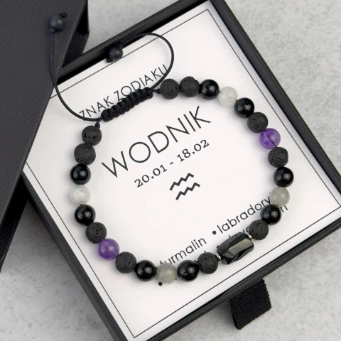 męska bransoletka znak zodiaku wodnik z kamieni naturalnych