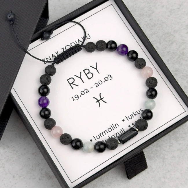 męska bransoletka znak zodiaku ryby z kamieni naturalnych