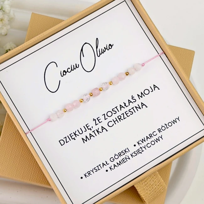 prezent dla chrzestnej bransoletka z różowych kamieni