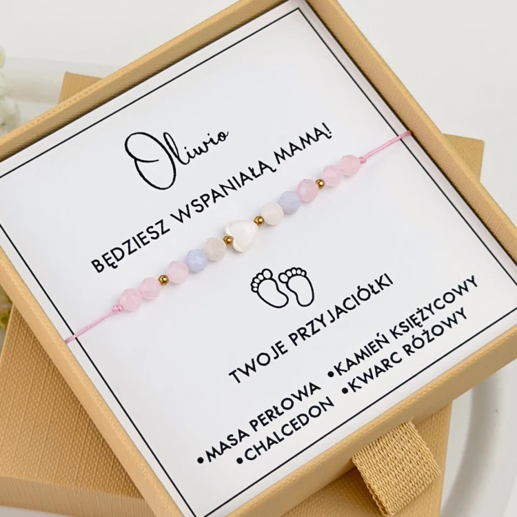 bransoletka na baby shower dla mamy z serduszkiem
