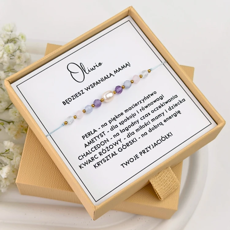 bransoletka dla przyszłej mamy na baby shower z perłą