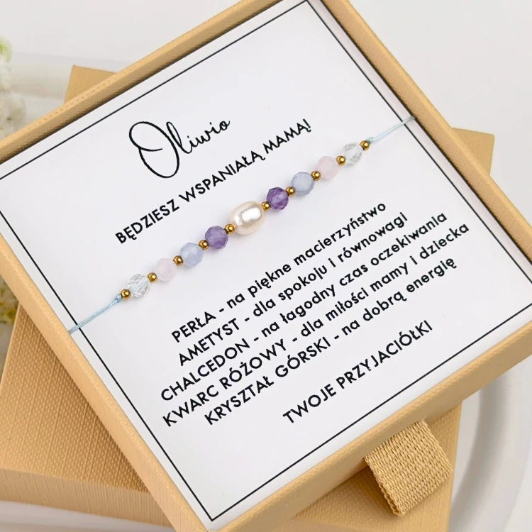 bransoletka z perłą i czterech kamieni naturalnych na baby shower