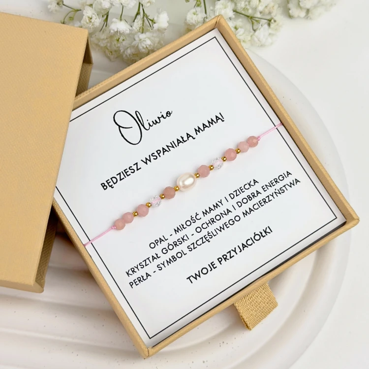 prezent dla przyszłej mamy na baby shower bransoletka z perłą