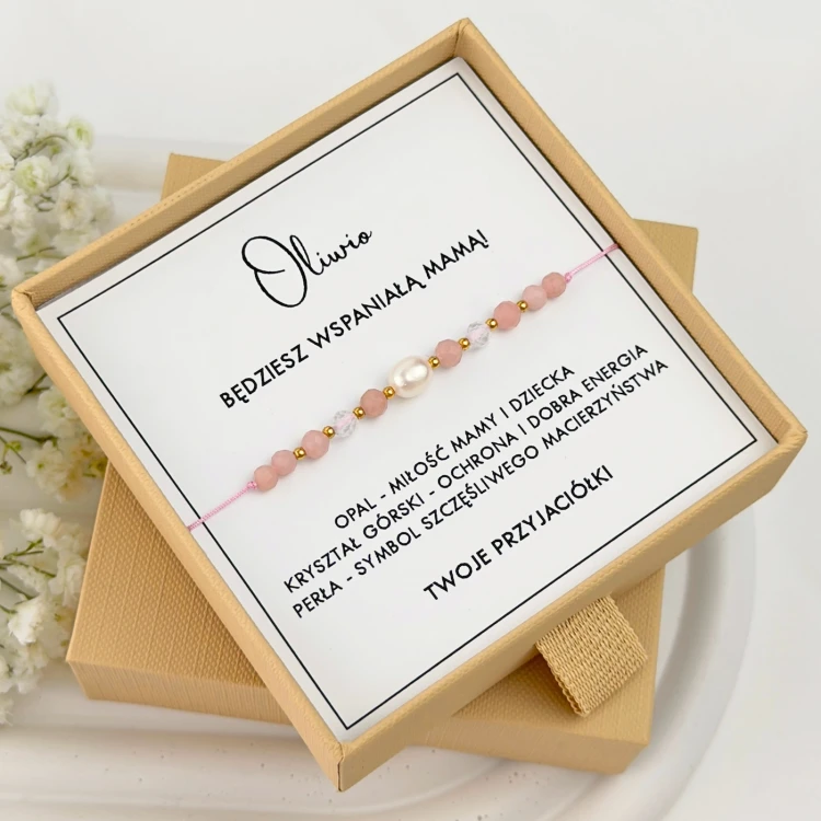 bransoletka z perłą i opalu dla przyszłej mamy na baby shower