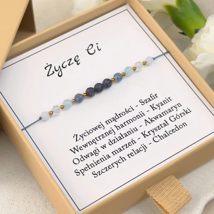 bransoletka z życzeniami na prezent szafir kianit akwamaryn