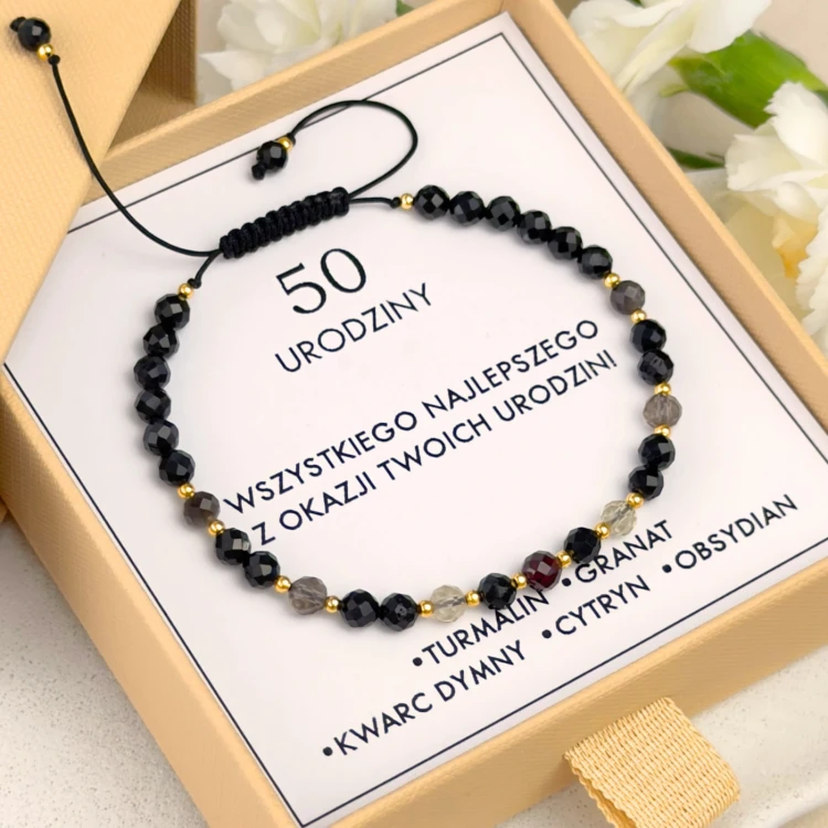 prezent na 50 urodziny bransoletka z turmalinu granatu cytrynu