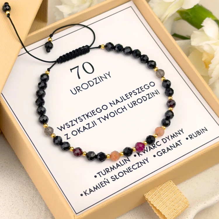 elegancki prezent na 70 urodziny dla niej bransoletka z kamieni rubin granat