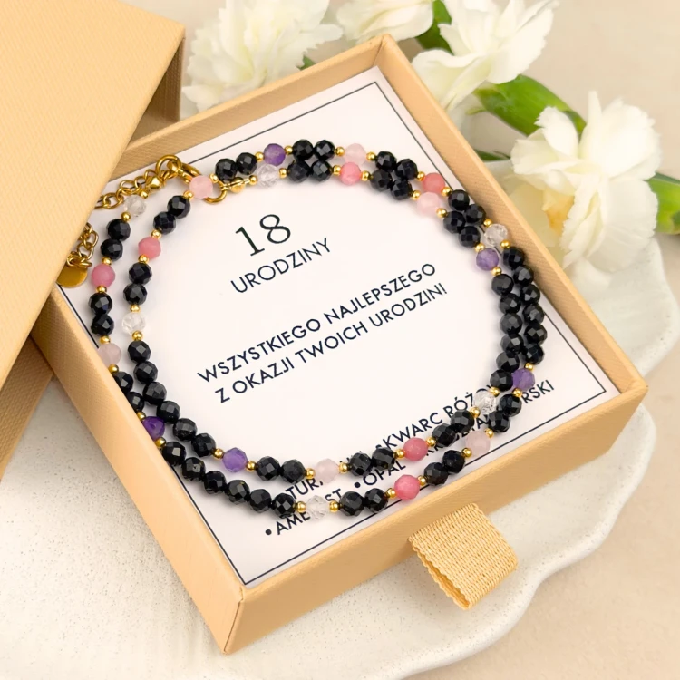 regulowany naszyjnik z kamieni naturalnych na 18 ste urodziny z turmalinu