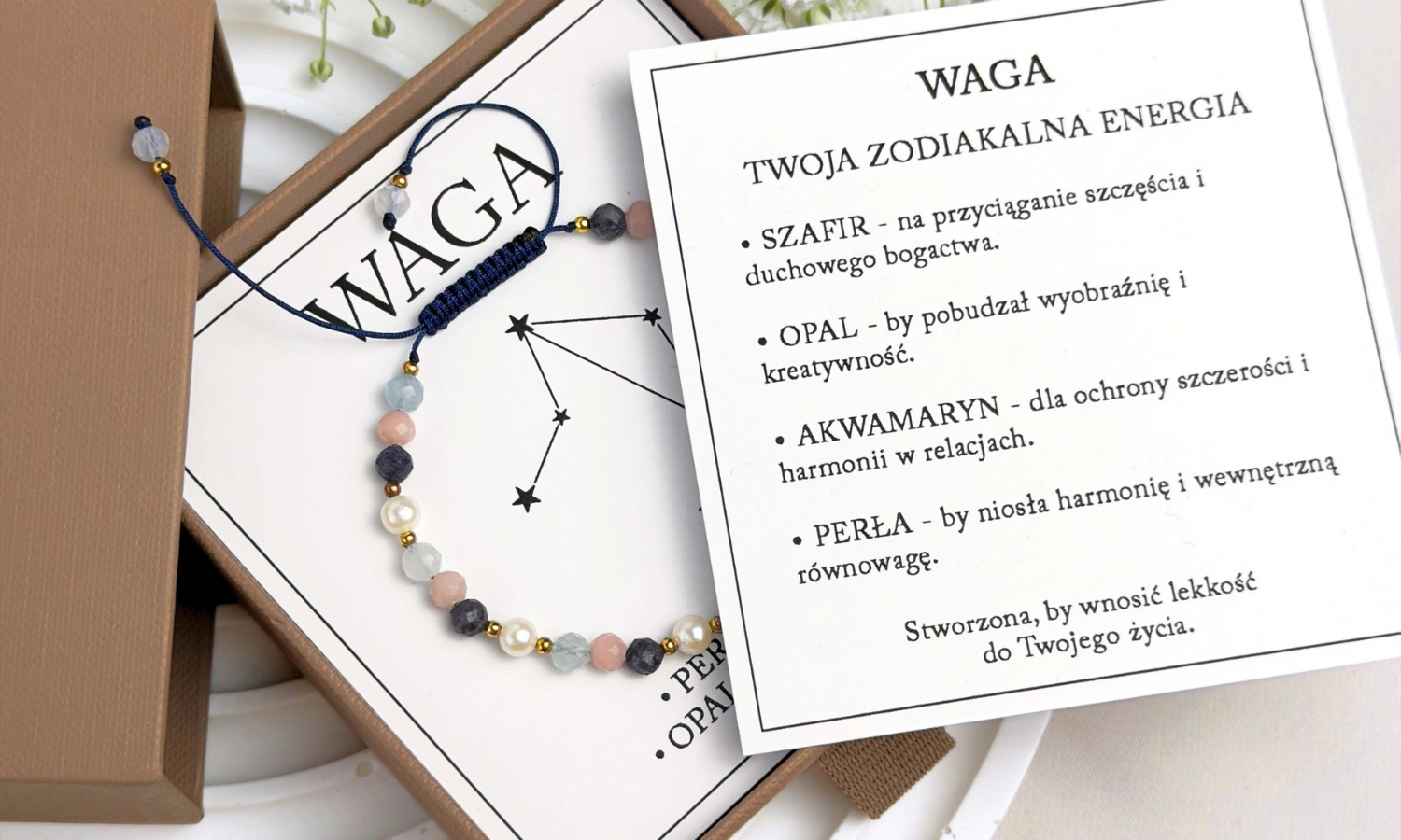 bransoletka zodiakalna dla wagi z symboliką kamieni