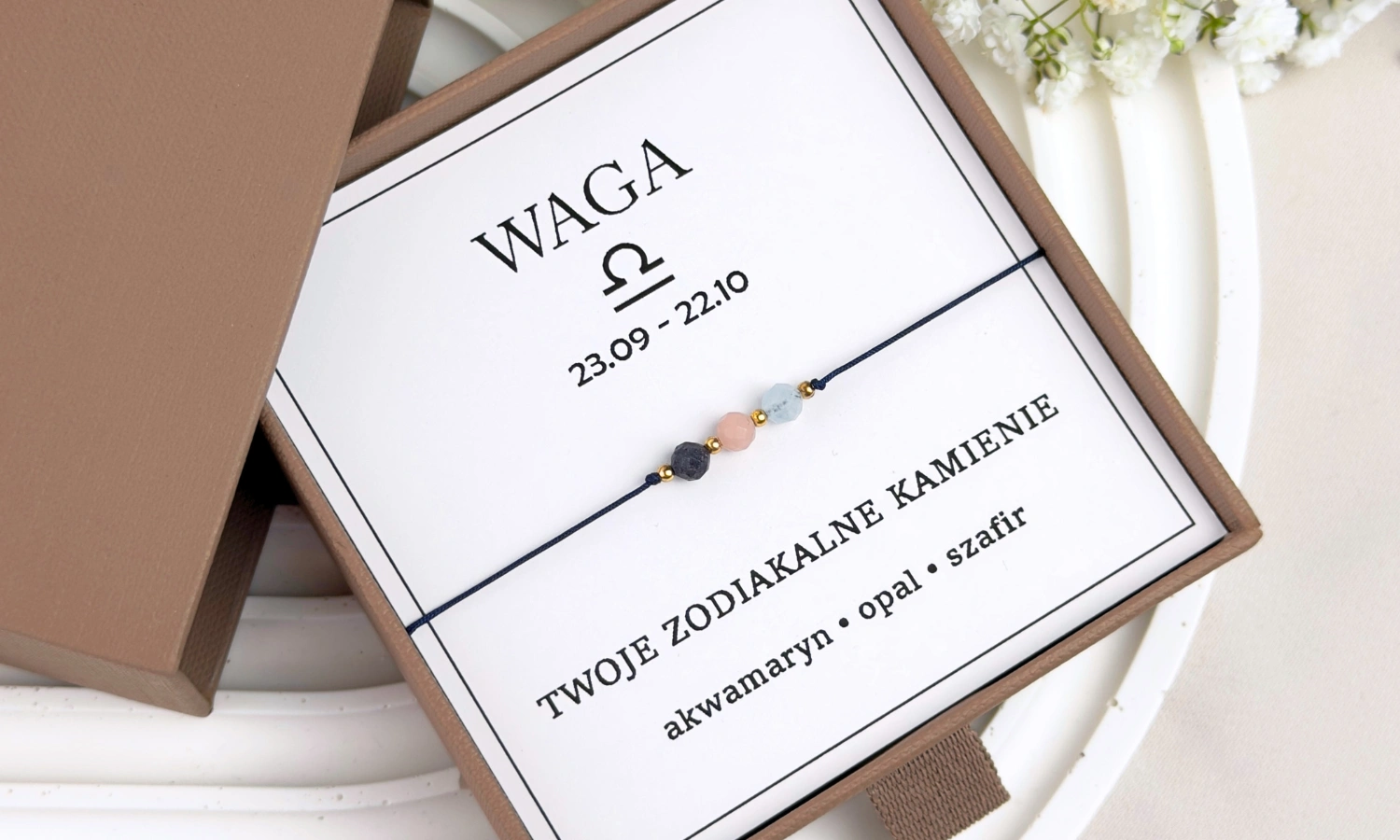 bransoletka znak zodiaku waga z trzech kamieni naturalnych