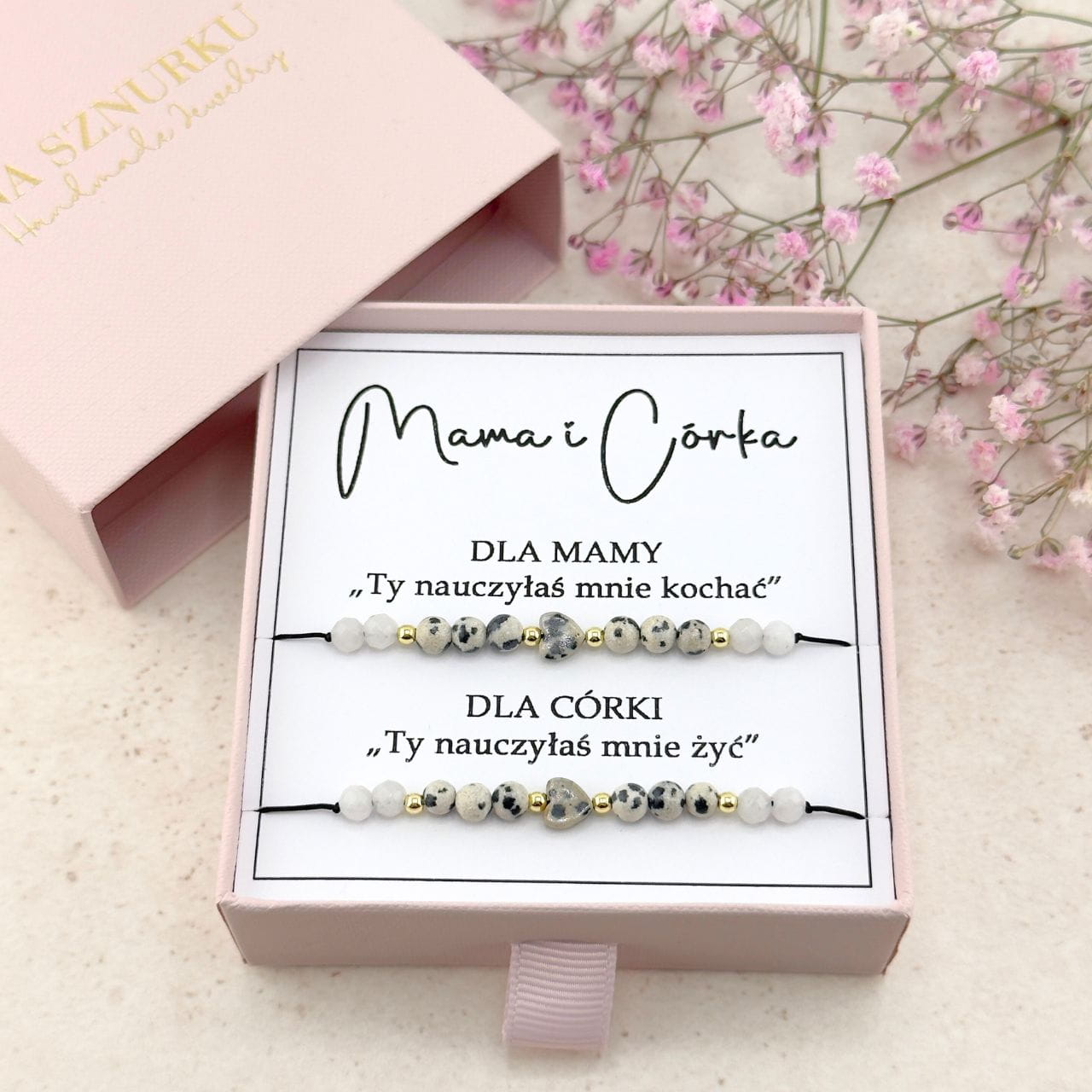 MAMA I CÓRKA - Bransoletki z Serduszkiem z Jaspisu Dalmatyńskiego