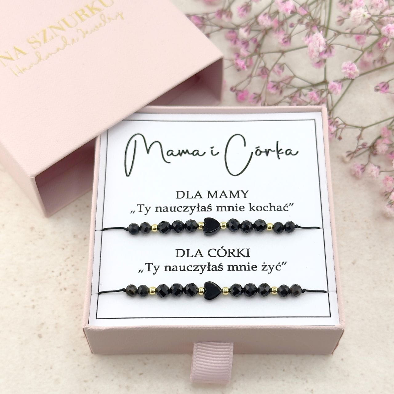 MAMA I CÓRKA - Bransoletki z Serduszkiem z Onyksu