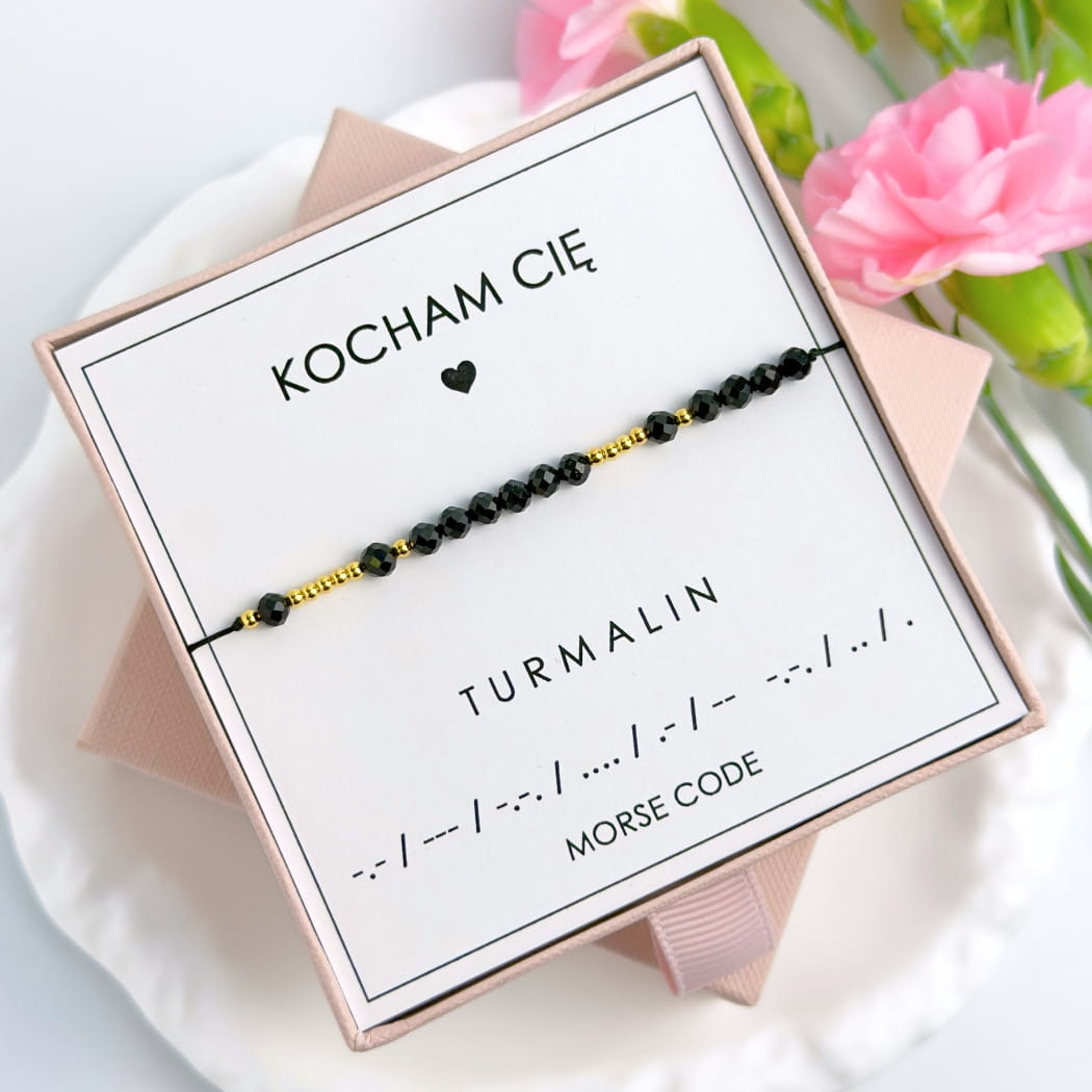 Bransoletka KOCHAM CIĘ Z Turmalinu Morse Code